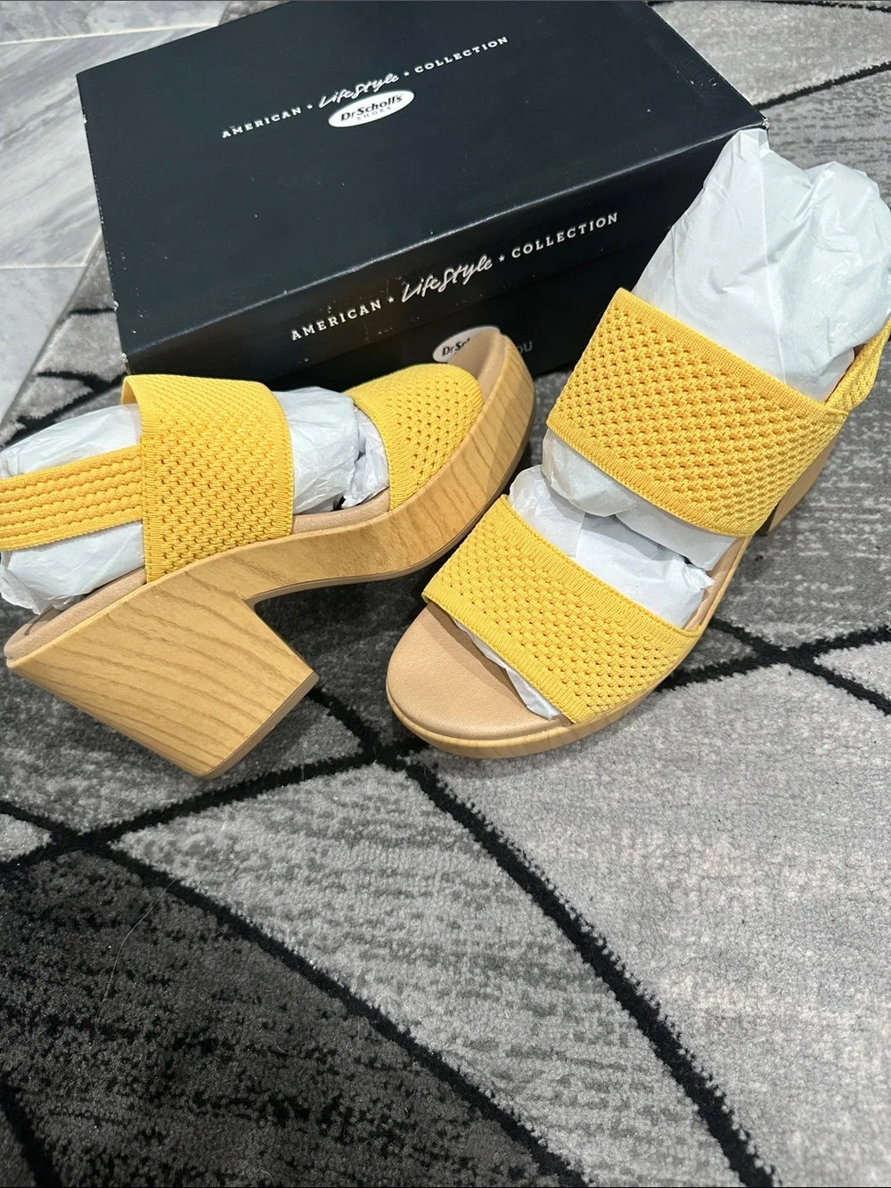 Dr. Scholl's Yellow Knit Block Heel Sandals